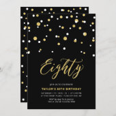 Black & Gold Simple Eighty 80th Birthday Party Inv Invitation (Front/Back)