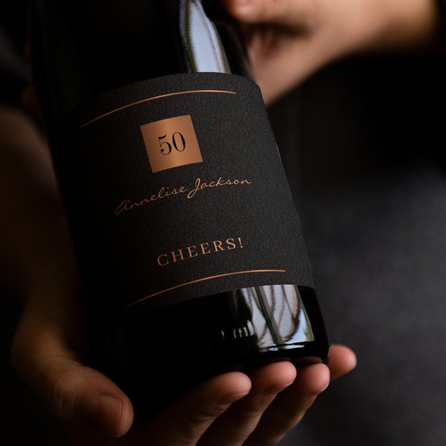 Black gold simple elegant 50th birthday cheers wine label (Creator Uploaded)