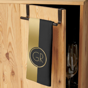 Black & Gold Simple Geometric Design 2 Kitchen Towel