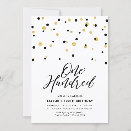 Black  Gold Simple Hundred 100th Birthday Party Invitation