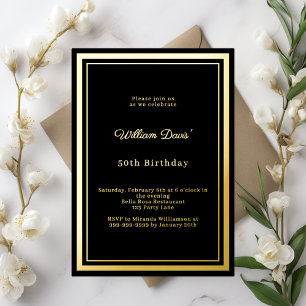 Black gold simple luxury birthday foil invitation