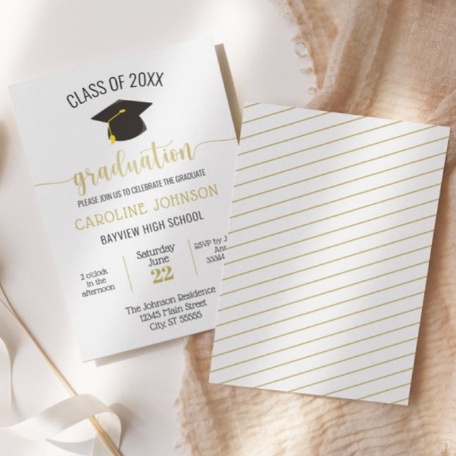 Black Gold Simple Modern Graduation Invitation (Creator Uploaded)