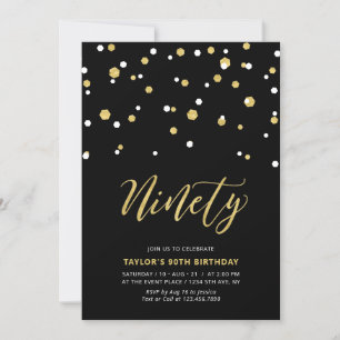 Black & Gold Simple Ninety 90th Birthday Party Inv Invitation
