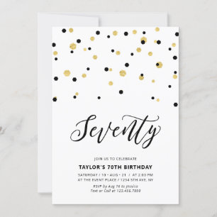 Black & Gold Simple Seventy 70th Birthday Party Invitation