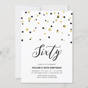 Black & Gold Simple Sixty 60th Birthday Party Invitation