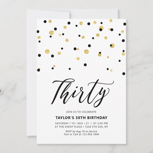 Black & Gold Simple Thirty 30th Birthday Party Invitation (Front)