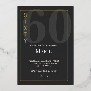 Black & Gold Sixty/60th Birthday Celebration Foil Invitation