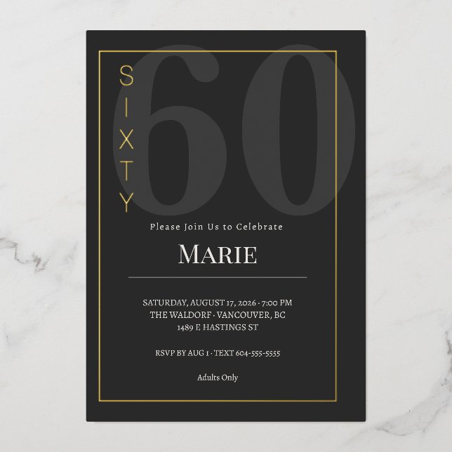 Black & Gold Sixty/60th Birthday Celebration Foil Invitation (Front)