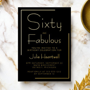 Black Gold Sixty and Fabulous 60th Birthday Party Foil Invitation
