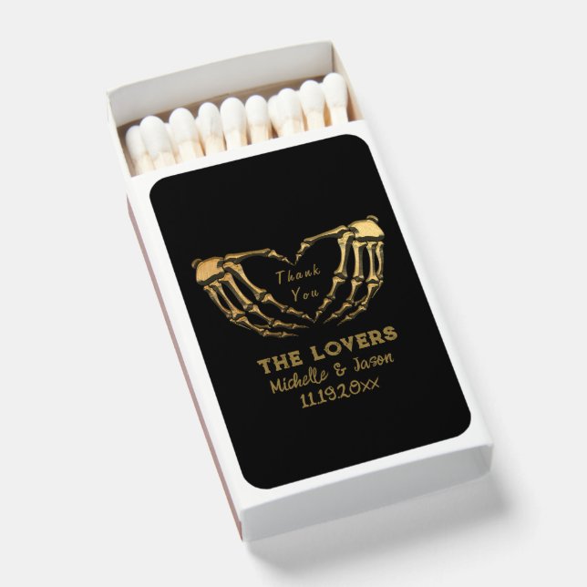 Black Gold Skeleton Gothic Hands Love Heart Shape  Matchboxes (Front Open)