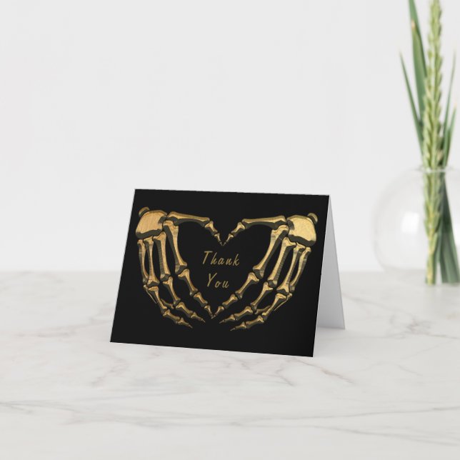 Black Gold Skeleton Gothic Hands Love Heart Shape Thank You Card (Front)