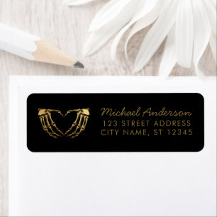 Black Gold Skeleton Hands Heart Return Address Label