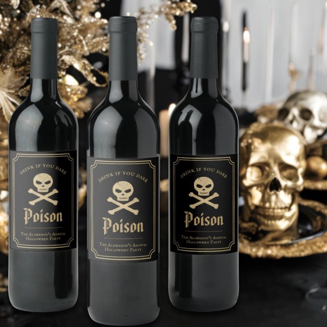 Black & Gold Skull Halloween Party Poison Wine Label (Creator Uploaded)