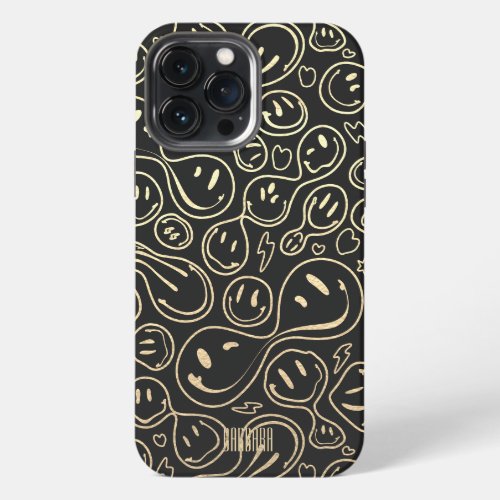 Black Gold Smile Smiling Face Pattern Modern iPhone 13 Pro Max Case