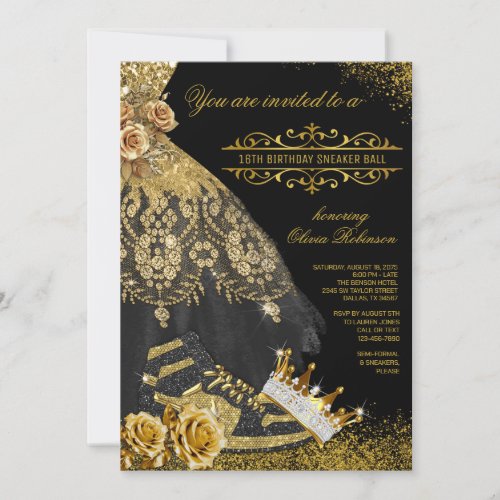 Black Gold Sneakers Gown Crown Sneaker Ball Invitation