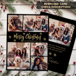 Black Gold Snowflake 5 Photo Collage Christmas  Holiday Card<br><div class="desc">Modern Simple Elegant Calligraphy Black and Gold Snowflake 5 Photo Collage Merry Christmas Script Holiday Card. PLEASE NOTE, THESE 6.5" X 8.75" SIZE CARDS ARE LARGER THAN AVERAGE, DUE TO THE LARGER CARD SIZE, IT'S ALMOST CERTAIN THAT THE POSTAGE COSTS WILL BE HIGHER. IF YOU PREFER THE STANDARD 5X7" SIZE,...</div>