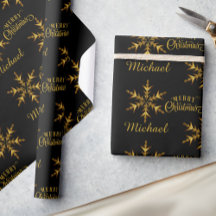Black Gold Snowflake Add Name Merry Christmas