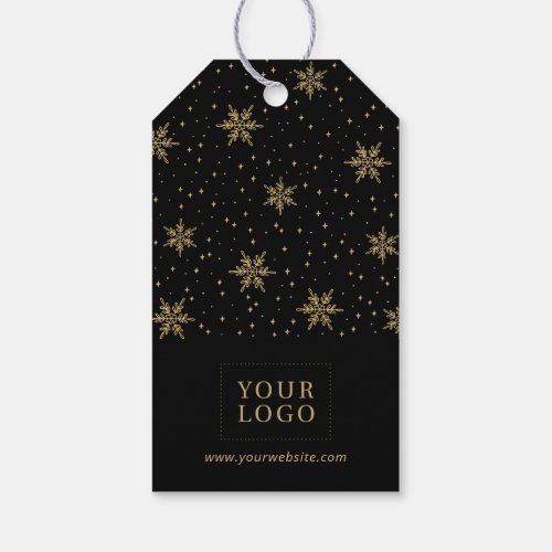 Black  Gold Snowflake Christmas Holiday Logo Gift Tags