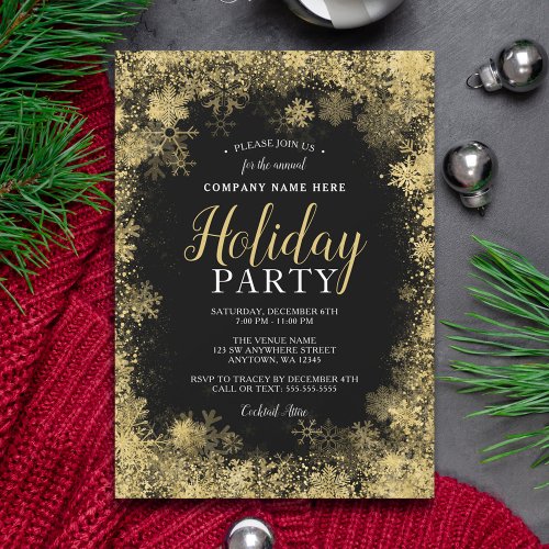 Black Gold Snowflake Corporate Holiday Party Invitation