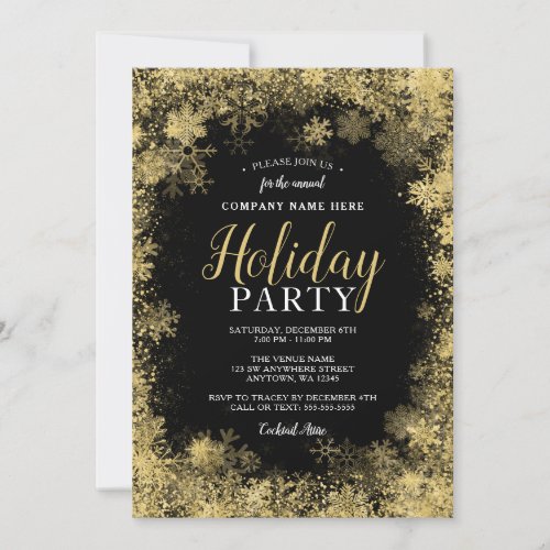 Black Gold Snowflake Corporate Holiday Party Invitation