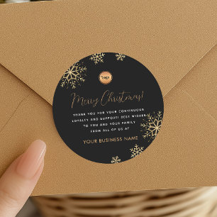 Black Gold Snowflake Custom Company Logo Christmas Classic Round Sticker