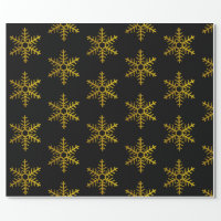 Black and Gold Snow Wrapping Paper Unique Winter Snowflake Gift