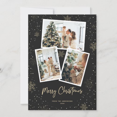 Black Gold Snowflake Merry Christmas Photo Cards
