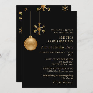 Black Gold Snowflakes Corporate Holiday Party Invitation