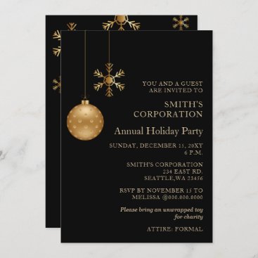 Black Gold Snowflakes Corporate Holiday Party Invitation