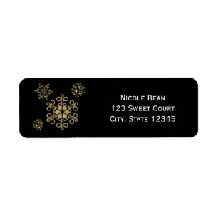 Black & Gold Snowflakes Holiday Address Label