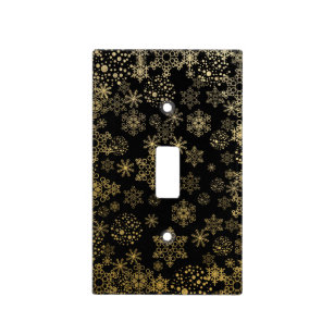 Black & Gold Snowflakes Holiday Light Switch Cover