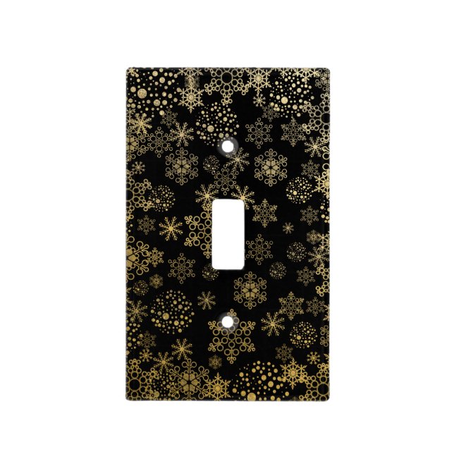 Black & Gold Snowflakes Holiday Light Switch Cover (Front)
