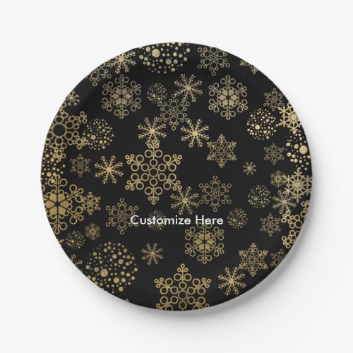 Black  Gold Snowflakes Holiday Party Plates
