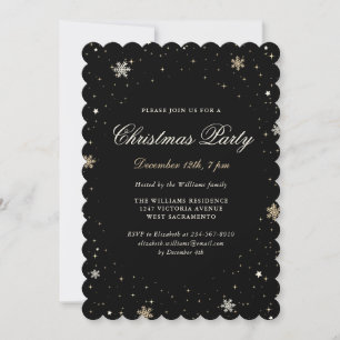 Black Gold Snowflakes Stars Christmas Party Invitation