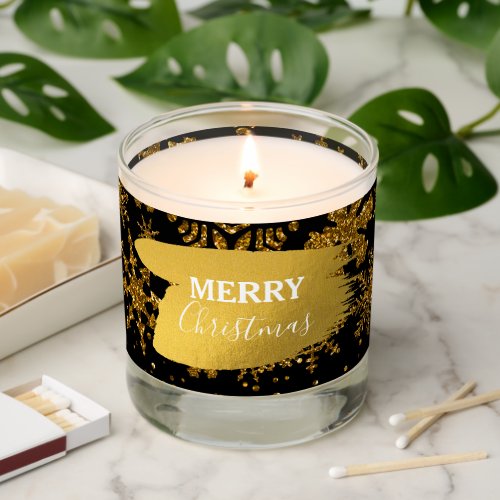 Black  Gold Snowflakes Stars Merry Christmas Scented Candle
