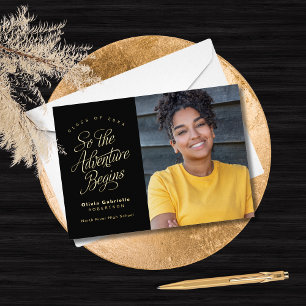 Black Gold "So the Adventure Begins" Graduation Foil Invitation