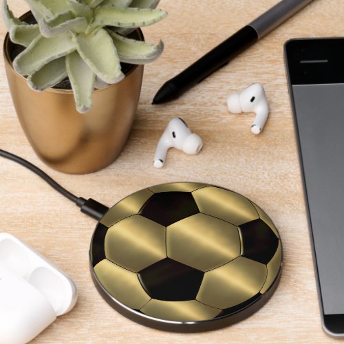 Black Gold Soccer Ball Futbol Wireless Charger