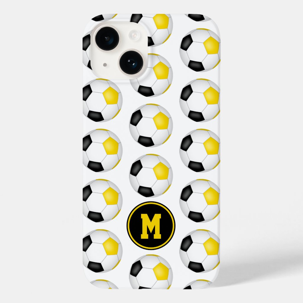 black gold soccer balls pattern monogrammed iPhone case