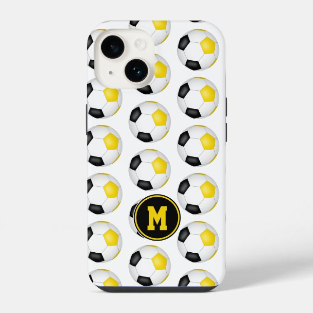 black gold soccer balls pattern monogrammed iphone case (Back)