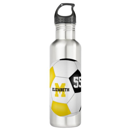 black gold soccer girl boy school team colors stainless steel water bottle