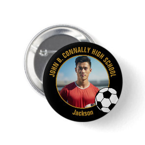 Black Gold Soccer Player Photo High School Button