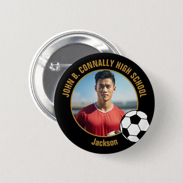 Black Gold Soccer Player Photo High School Button (Front & Back)