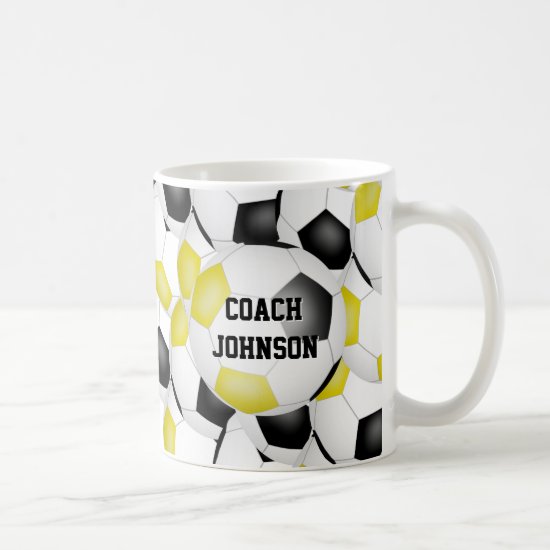 black gold soccer school team colors coach gift coffee mug