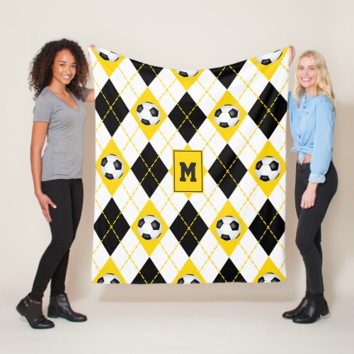 black gold soccer team colors argyle pattern fleece blanket