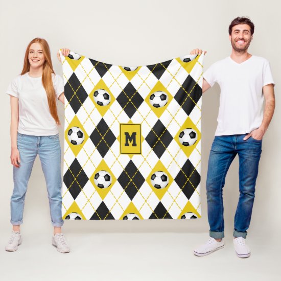black gold soccer team colors argyle pattern fleece blanket
