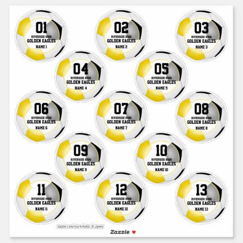 black gold soccer team colors set of 13 custom sticker