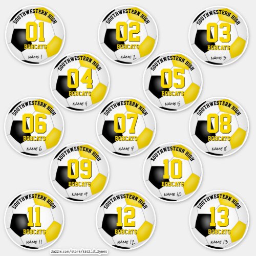 black gold soccer team gifts set of 13 sticker
