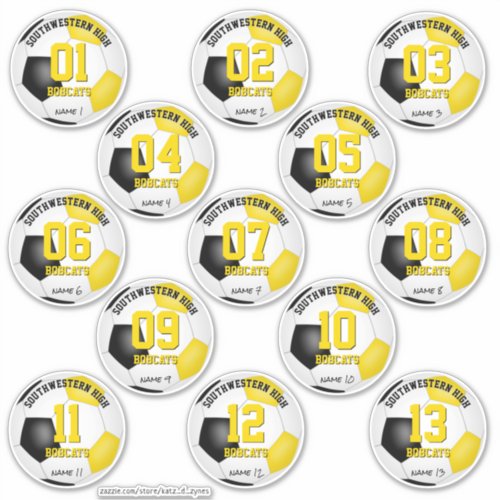 black gold soccer team gifts set of 13 sticker