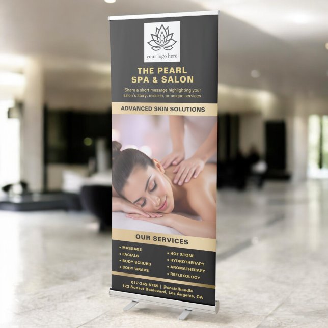 Black & Gold Spa Salon Services Photo Business Retractable Banner (Creator Uploaded)