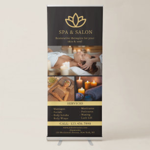 Black & Gold Spa Salon Services Photo Collage Logo Retractable Banner